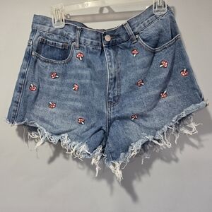Jean Shorts With Embroidered Mushrooms On The Size 13/31 Waist 31